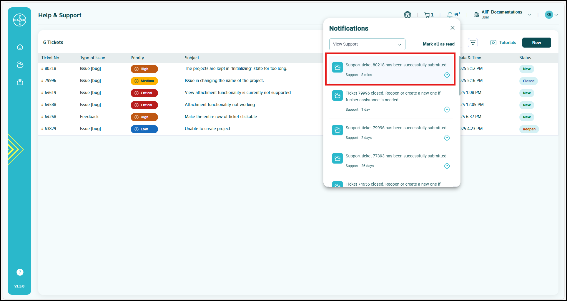 Create a new support ticket