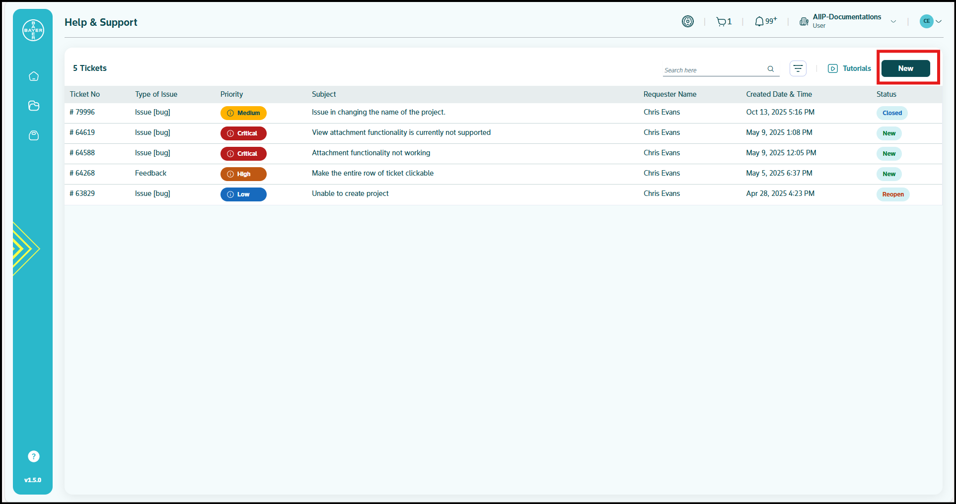 Create a new support ticket