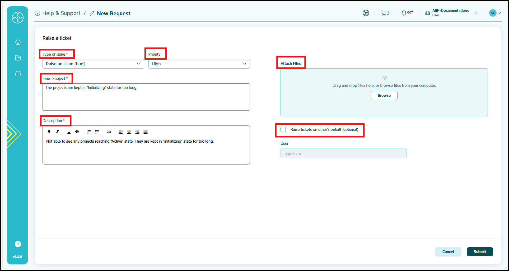 Create a new support ticket