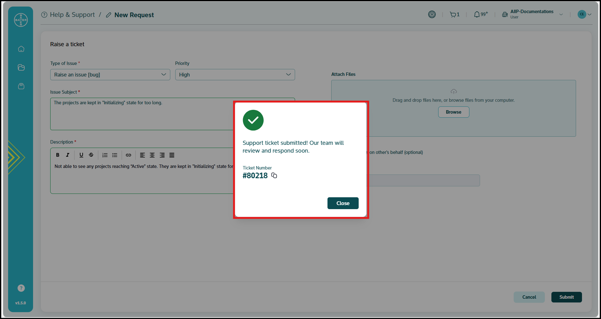 Create a new support ticket